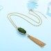 HUIMEI Double Color Oval Shape Stones Reversible Pendant Tassel Necklace