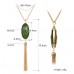 HUIMEI Double Color Oval Shape Stones Reversible Pendant Tassel Necklace