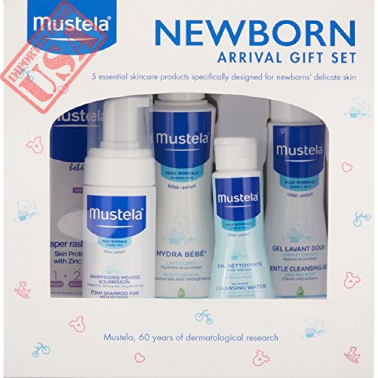 Mustela Newborn Arrival Gift Set, Baby Bathtime & Skin Care Essentials, 5  Items
