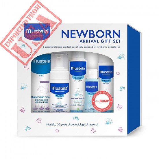 Mustela Newborn Arrival Gift Set - Baby Skincare & Bath Time Essentials - Natural & Plant Based - 5 Items Set