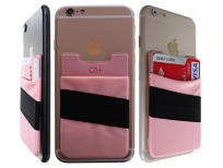 [Double Secure] Lid Credit Card Holder Stick on Wallet Discreet ID Holder Lycra Spandex Card Sleeves for Smartphones, iPhone Galaxy Cell Phone Wallet Case 3M Adhesive (Band Rose Gold)