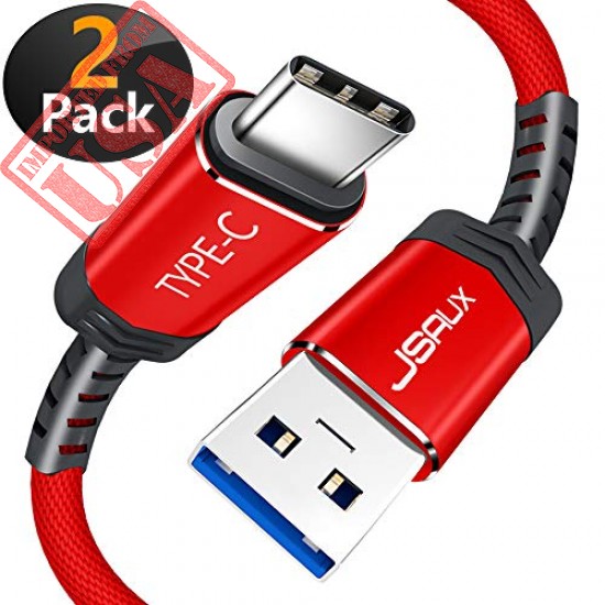 JSAUX USB Type C Cable,(2-Pack 6.6FT) USB 3.0 to USB C Cable Fast Charger Nylon Braided Cable Compatible Samsung Galaxy S9 S8 Plus Note 9 8,Google Pixel 2 XL,Moto Z Z2,LG G5 V20 Nintendo Switch(Red)