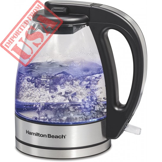 Hamilton Beach Glass Electric Tea Kettle, Water Boiler & Heater, 1 L, Cordless, LED Indicator, Auto-Shutoff & Boil-Dry Protection (40930), Clear