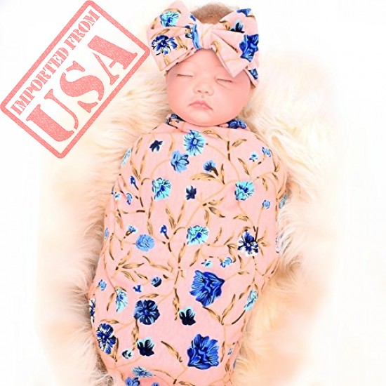 newborn receiving blanket headband set flower print baby swaddle shop online in pakistan