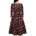 oxiuly Women's Vintage V-Neck 3/4 Sleeve Floral Casual Cocktail Party Swing Dress OX233 (S, Red Long)