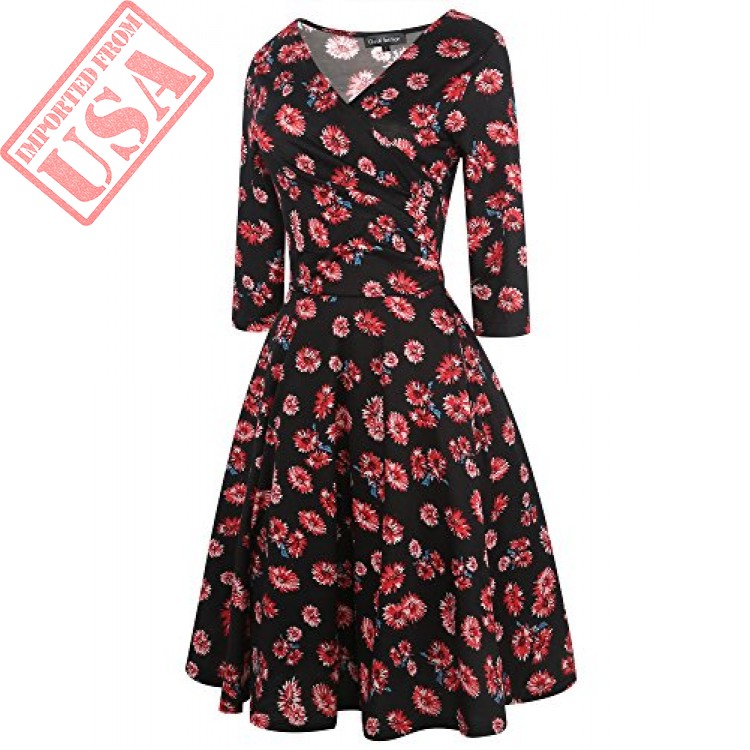 Oxiuly Womens Vintage V Neck 34 Sleeve Floral Casual Cocktail Party Swing Dress Ox233 S Red 