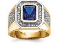 14k Yellow Gold Emerald-cut Blue Cubic Zirconia Mens Ring 