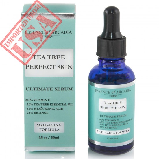 Tea Tree Perfect Skin Facial Serum, Ultimate Anti-Aging Formula for Acne-Prone Skin with 20% Vitamin C, Tea Tree Essential Oil, Retinol and Hyaluronic Acid for Clear, Soft, Radiant Skin