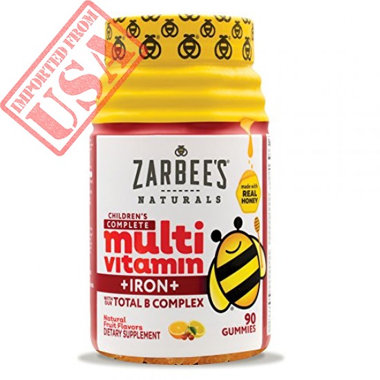 Zarbee's Naturals Children's Complete Multivitamin + Iron Gummies with Our Total B Complex and Essential Vitamins, Natural Fruit Flavors, 90 Gummies