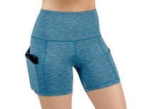 ODODOS High Waist Out Pocket Yoga Short Tummy Control Workout Running Athletic Non See-Through Yoga Shorts,SpaceDyeBlue,Small