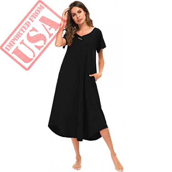 YOZLY Nightgown Womens Cotton Knit Long Sleepwear Soft V Neck Loungewear S-XXL