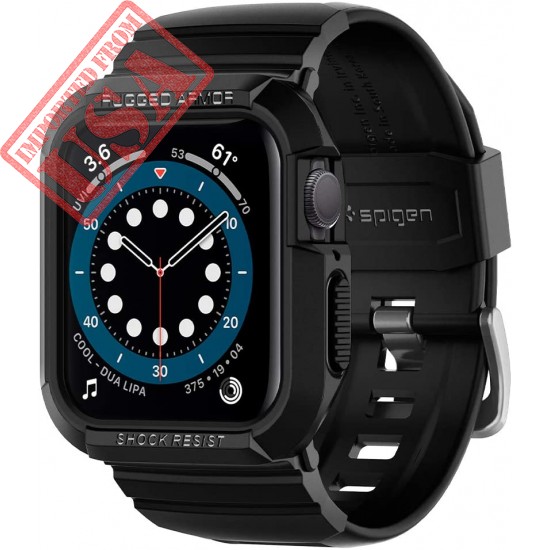 Spigen Rugged Armor Pro Designed for Apple Watch Band with Case for 44mm Series 6/SE/5/4 - Black