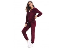 Aibrou Women Velour Tracksuit Zip up Hoodie and Sweat Pant Twinset Fashion Long Sleeve Solid Velvet Pajamas Sleepwear 2 Piece Set