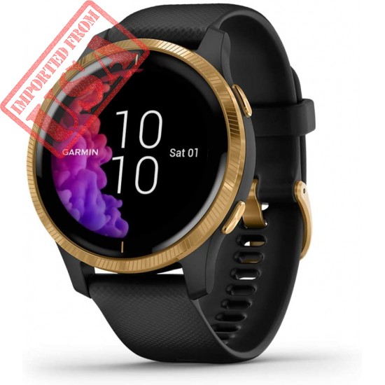 Garmin Venu, GPS Smartwatch with Bright Touchscreen Display, Features Music, Body Energy Monitoring, Animated Workouts, Pulse Ox Sensor and More, Gold with Black Band