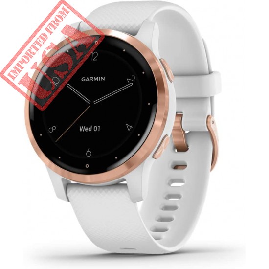 Garmin 010-02172-21 Vivoactive 4S, Smaller-Sized GPS Smartwatch, Features Music, Body Energy Monitoring, Animated Workouts, Pulse Ox Sensors, Rose Gold with White Band