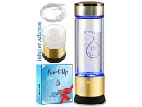 Level Up Way - Hydrogen Water Bottle Generator - New Technology Glass Water Ionizer - SPE Ionic Membrane - High Borosilicate Glass 13 Ounce