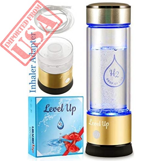 Level Up Way - Hydrogen Water Bottle Generator - New Technology Glass Water Ionizer - SPE Ionic Membrane - High Borosilicate Glass 13 Ounce