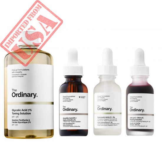 The Ordinary 4 Pieces Face Serum Set! Included: Glycolic Acid Serum, Vitamin C Serum, AHA Serum and Hyaluronic Acid Serum! Brightening, Hydrating, Exfoliating and Anti Aging Face Serums!