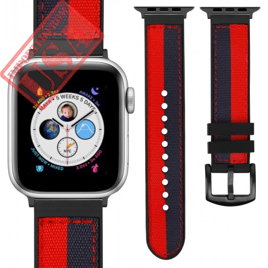 Misker Compatible with Apple Watch Band 38mm 40mm 42mm 44mm, Sweatproof Genuine Nylon and Rubber Hybrid Band Strap Compatible with iWatch Series 5 4 3 2 1