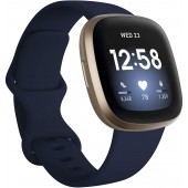 Fitbit Versa 3 Health & Fitness Smartwatch with GPS, 24/7 Heart Rate, Alexa Built-in, 6+ Days Battery, Midnight Blue/Gold, One Size (S & L Bands Included)