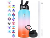 Elvira 32oz Vacuum Insulated Stainless Steel Water Bottle with Straw & Spout Lids, Double Wall Sweat-proof BPA Free to Keep Beverages Cold For 24 Hrs or Hot For 12 Hrs