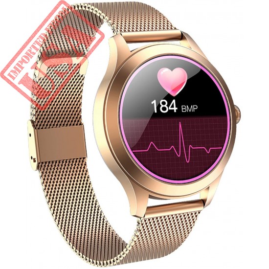 Smart Watch for Women, Full Touch Screen IP68 Waterproof, Fitness Tracker with Heart Rate Blood Pressure Oxygen Monitor Step Calorie Counter Music Control, Smartwatch for iPhone Android Phones (Gold)