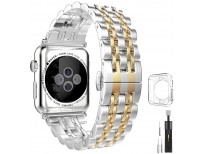 Stainless Steel Metal Bands Compatible with Apple Watch Band 42mm 44mm, Gold Replacement Strap with Adapter+Case Cover Compatible with iWatch Series 6 5 4 3 2 1 SE Sport